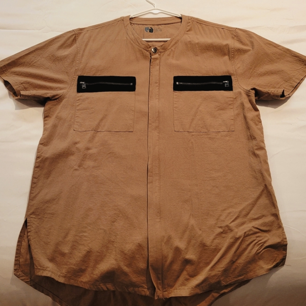 Large Khaki zip up dress shirt